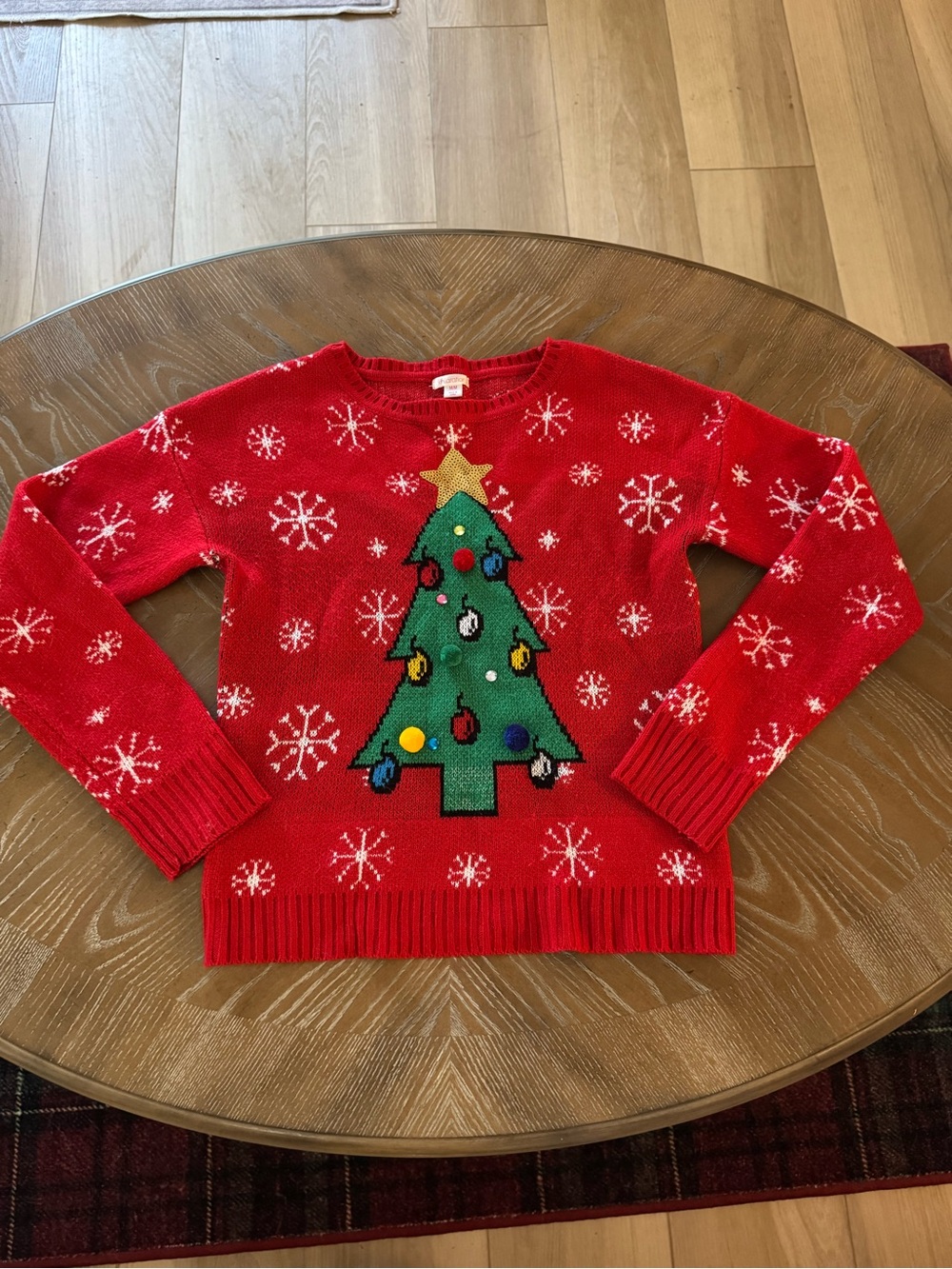 Xhilaration Red Christmas Tree Sweater with Multicolor Ornaments